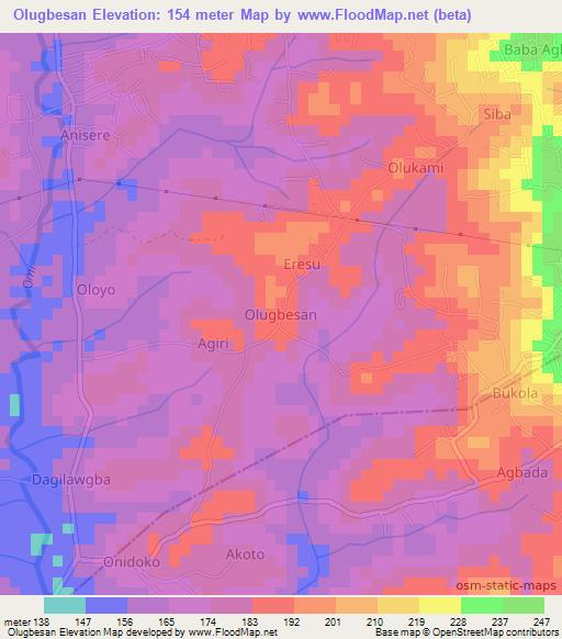 Olugbesan,Nigeria Elevation Map