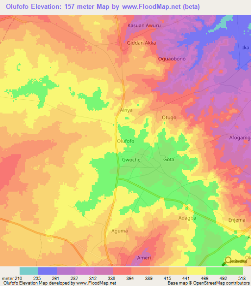 Olufofo,Nigeria Elevation Map