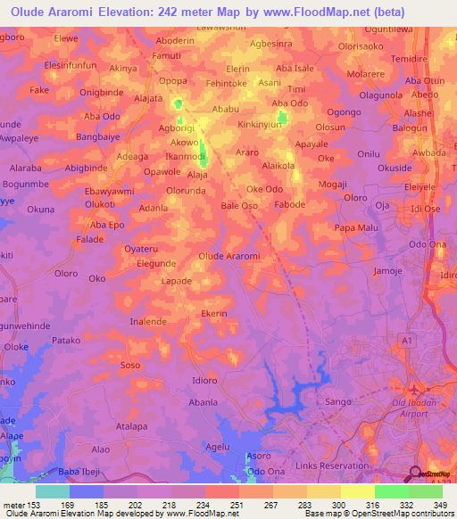 Olude Araromi,Nigeria Elevation Map