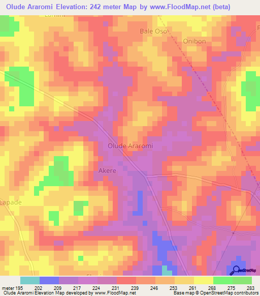 Olude Araromi,Nigeria Elevation Map