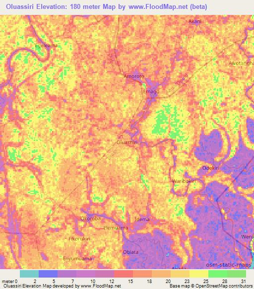 Oluassiri,Nigeria Elevation Map