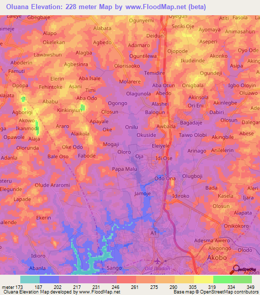 Oluana,Nigeria Elevation Map