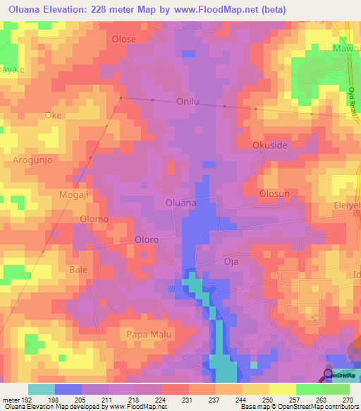 Oluana,Nigeria Elevation Map