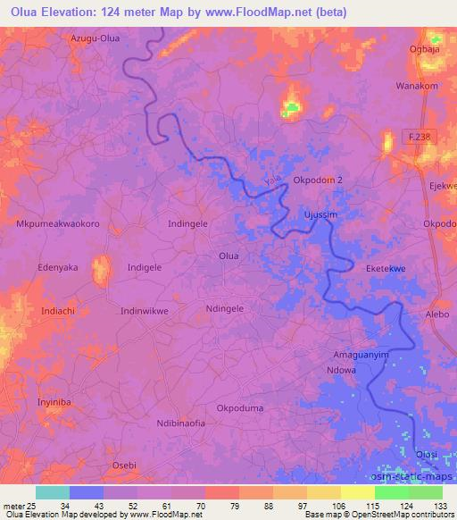 Olua,Nigeria Elevation Map