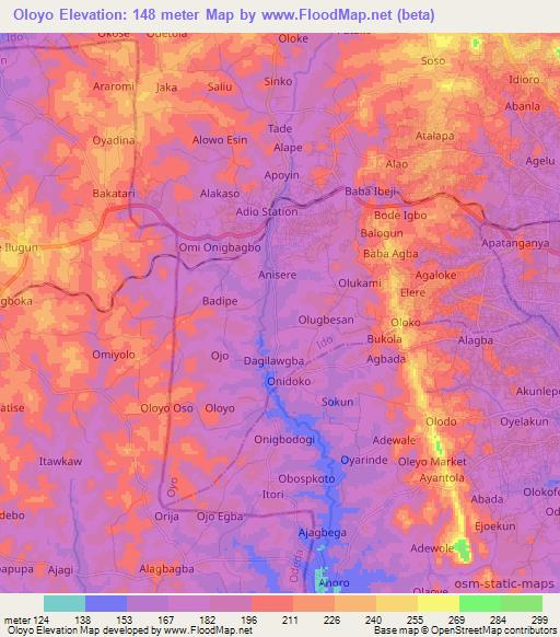 Oloyo,Nigeria Elevation Map