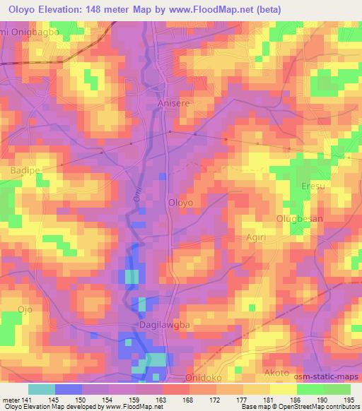 Oloyo,Nigeria Elevation Map