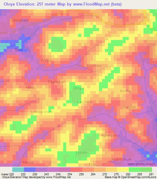 Oloya,Nigeria Elevation Map