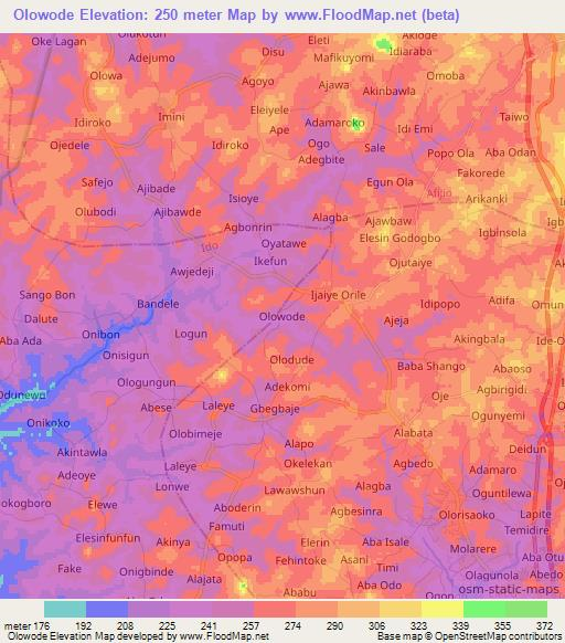 Olowode,Nigeria Elevation Map