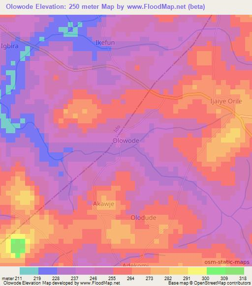 Olowode,Nigeria Elevation Map