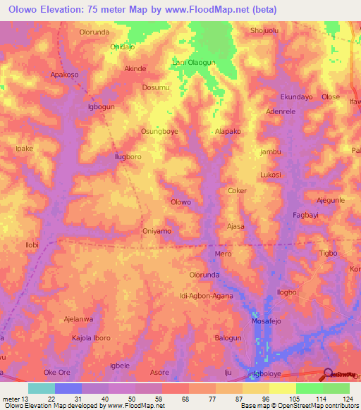 Olowo,Nigeria Elevation Map