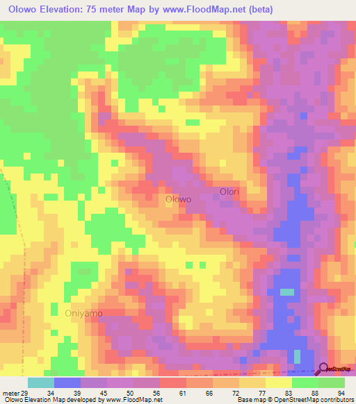 Olowo,Nigeria Elevation Map