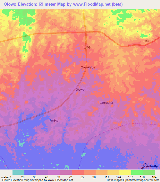 Olowo,Nigeria Elevation Map