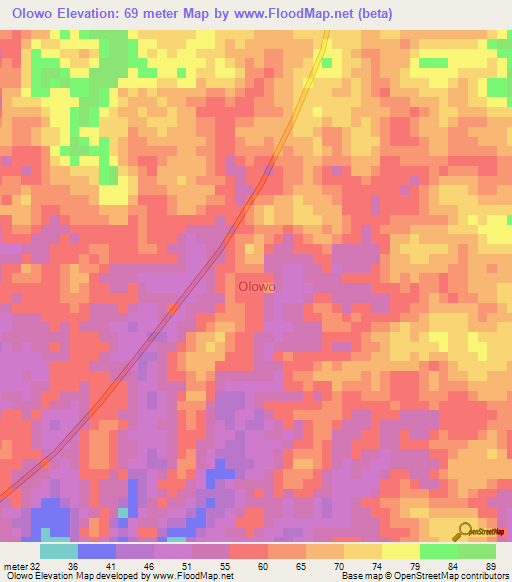 Olowo,Nigeria Elevation Map