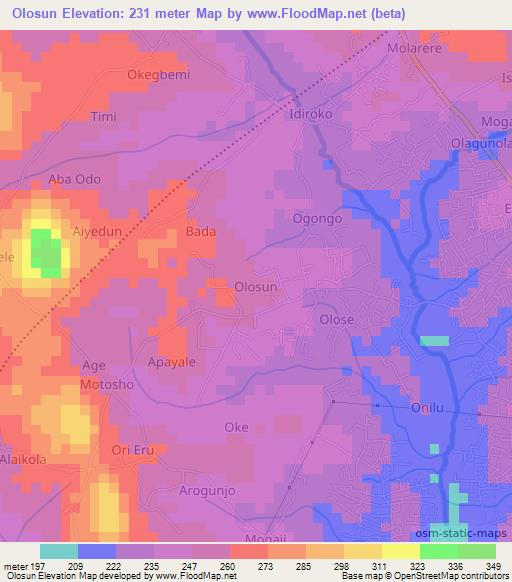 Olosun,Nigeria Elevation Map