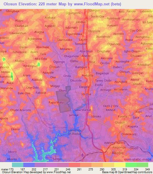 Olosun,Nigeria Elevation Map