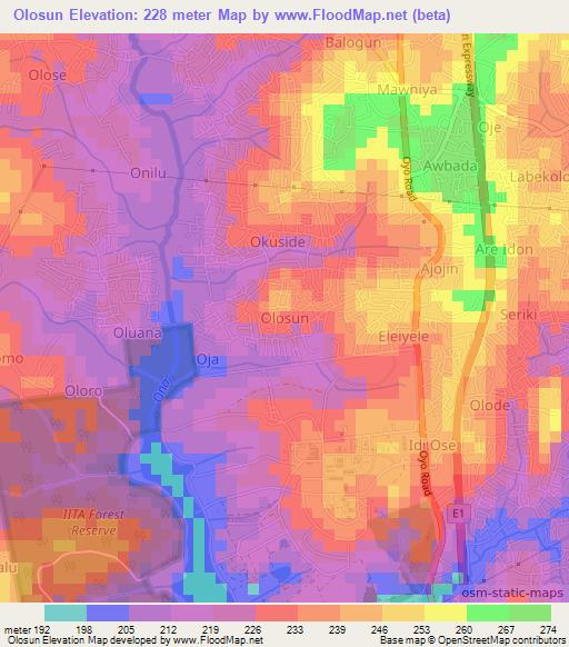 Olosun,Nigeria Elevation Map