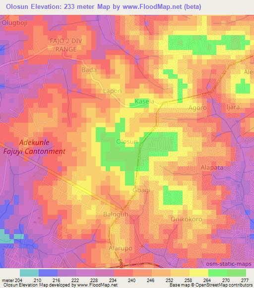 Olosun,Nigeria Elevation Map