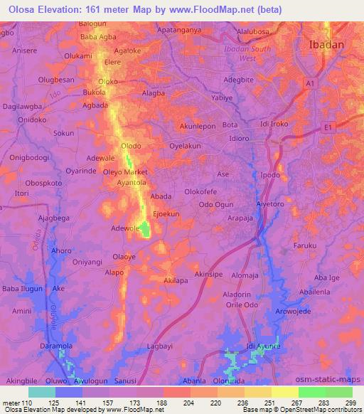 Olosa,Nigeria Elevation Map