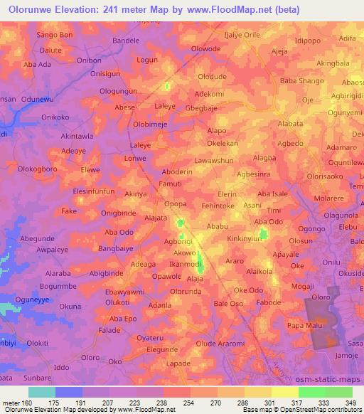 Olorunwe,Nigeria Elevation Map