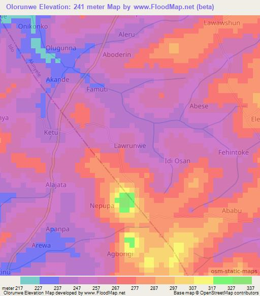 Olorunwe,Nigeria Elevation Map