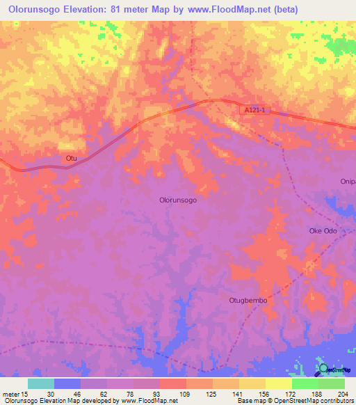 Olorunsogo,Nigeria Elevation Map