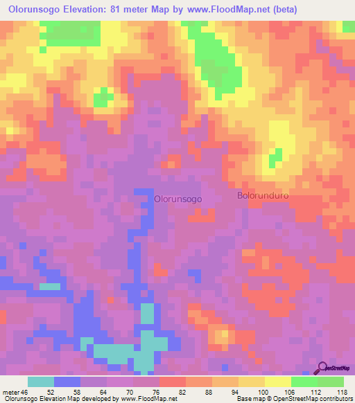 Olorunsogo,Nigeria Elevation Map