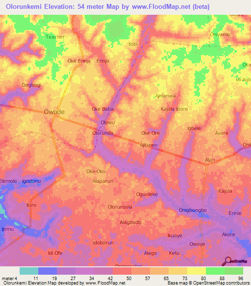 Olorunkemi,Nigeria Elevation Map