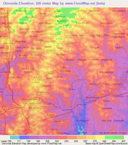 Olorunda,Nigeria Elevation Map