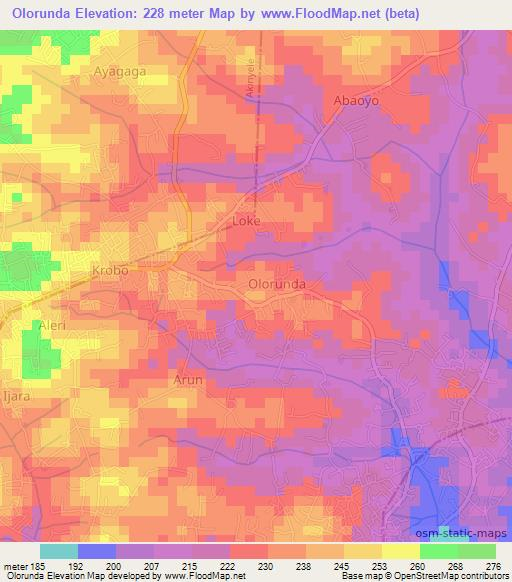 Olorunda,Nigeria Elevation Map