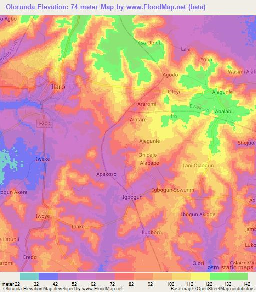 Olorunda,Nigeria Elevation Map