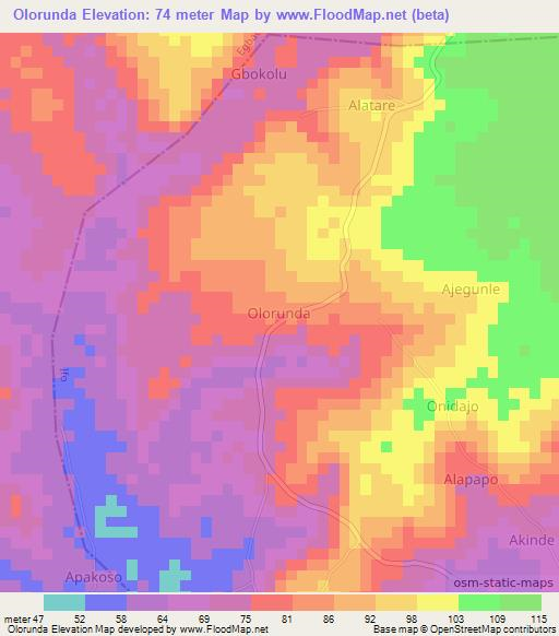 Olorunda,Nigeria Elevation Map