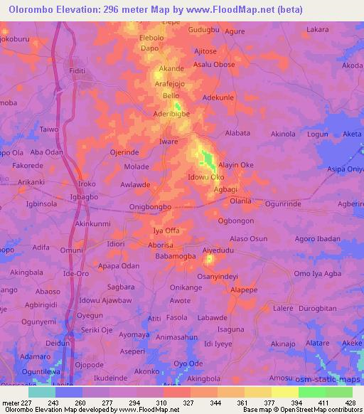 Olorombo,Nigeria Elevation Map