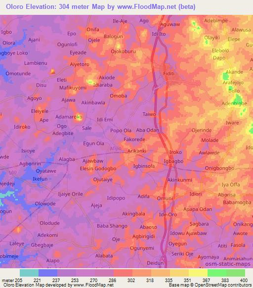 Oloro,Nigeria Elevation Map