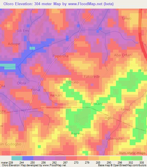 Oloro,Nigeria Elevation Map