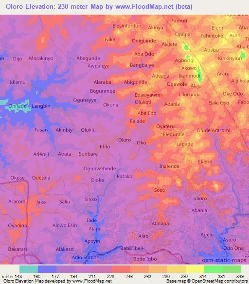 Oloro,Nigeria Elevation Map