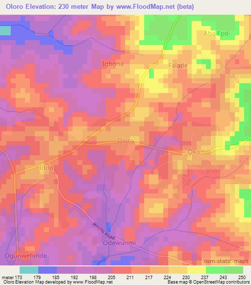 Oloro,Nigeria Elevation Map