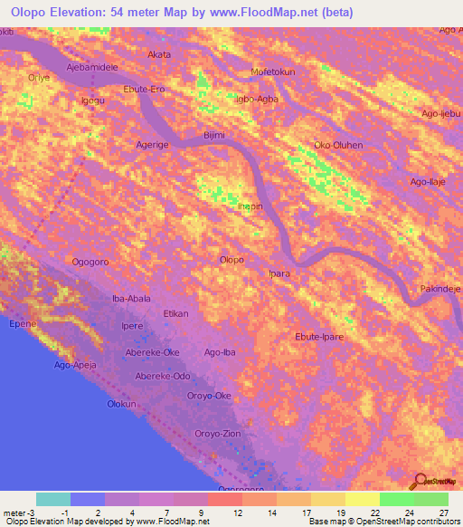 Olopo,Nigeria Elevation Map