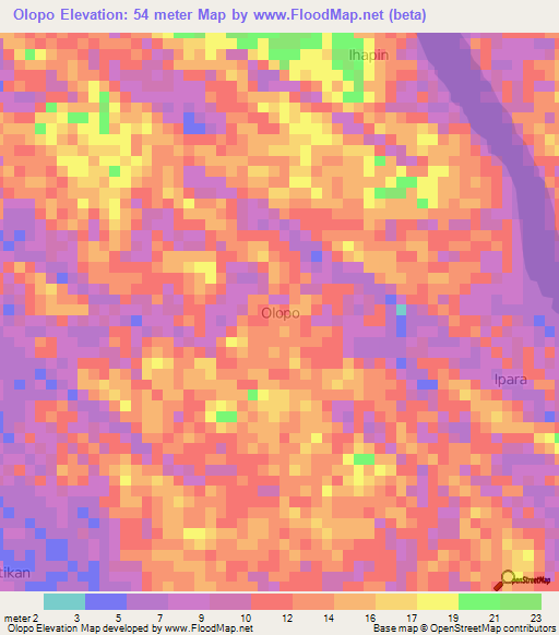 Olopo,Nigeria Elevation Map