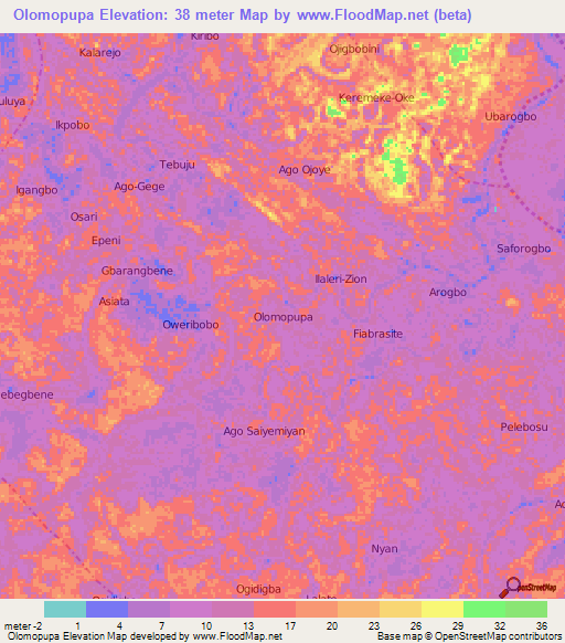 Olomopupa,Nigeria Elevation Map