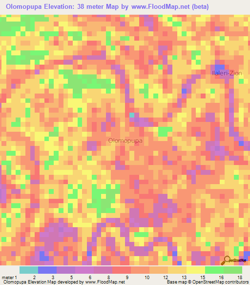 Olomopupa,Nigeria Elevation Map