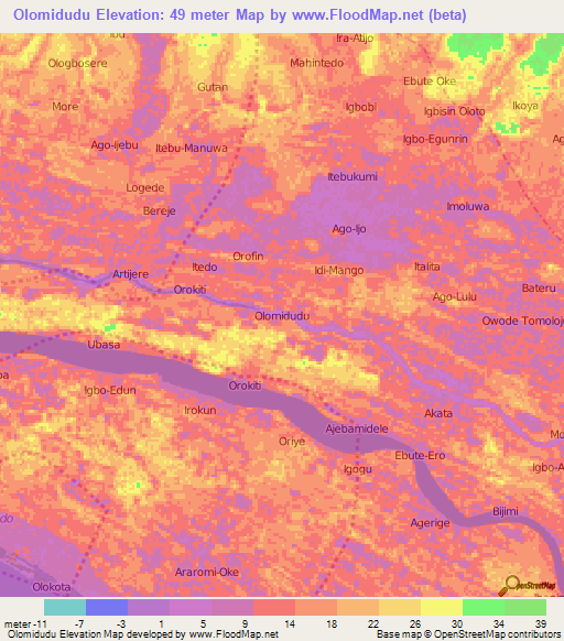 Olomidudu,Nigeria Elevation Map