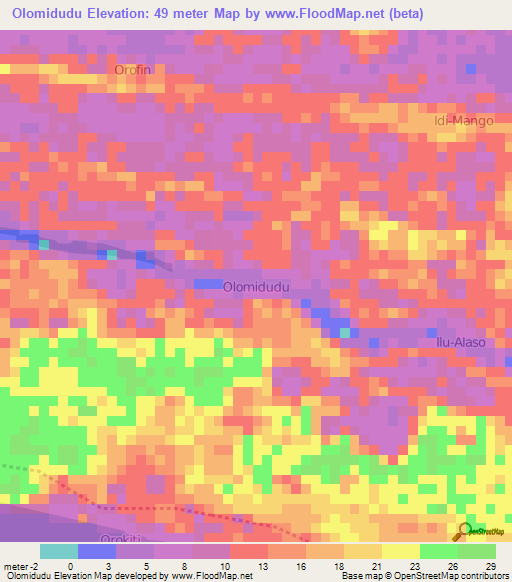 Olomidudu,Nigeria Elevation Map