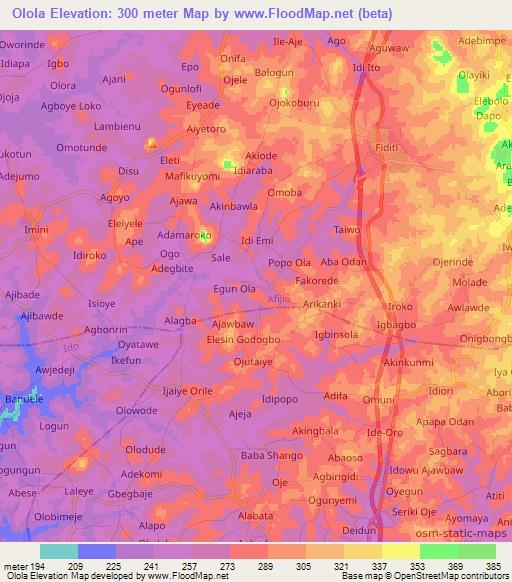 Olola,Nigeria Elevation Map