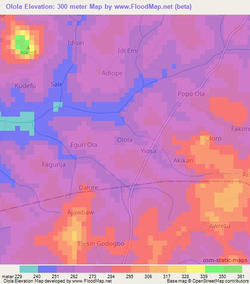 Olola,Nigeria Elevation Map