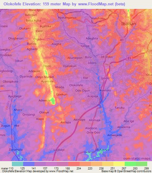 Olokofefe,Nigeria Elevation Map