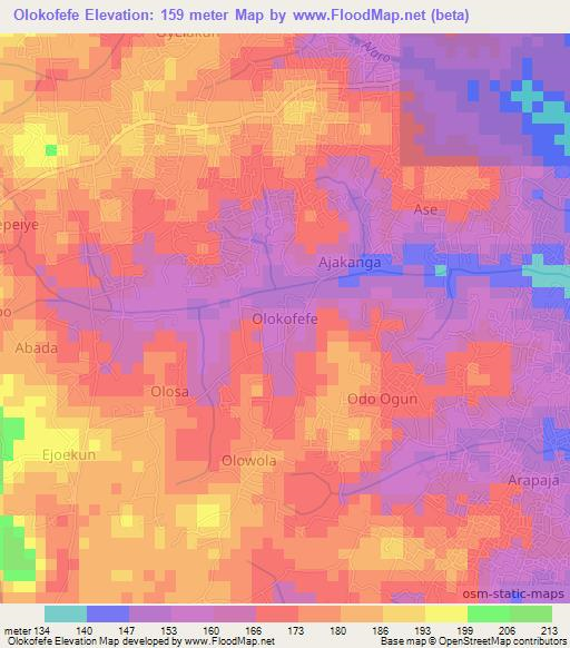 Olokofefe,Nigeria Elevation Map