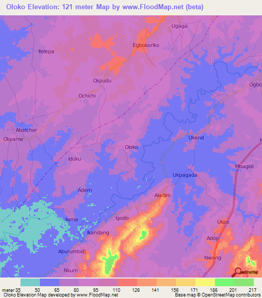 Oloko,Nigeria Elevation Map