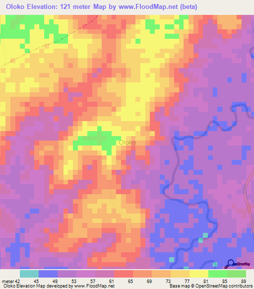 Oloko,Nigeria Elevation Map