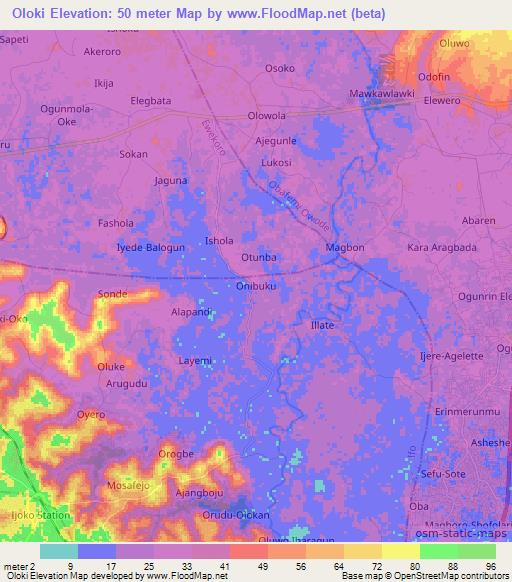 Oloki,Nigeria Elevation Map