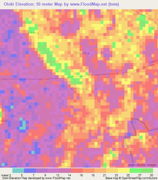 Oloki,Nigeria Elevation Map